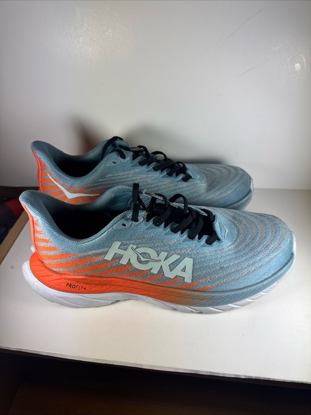 HOKA One One Mach 5 Men’s Size 10.5D Light Blue & Orange Running Shoes - Picture 8 of 12